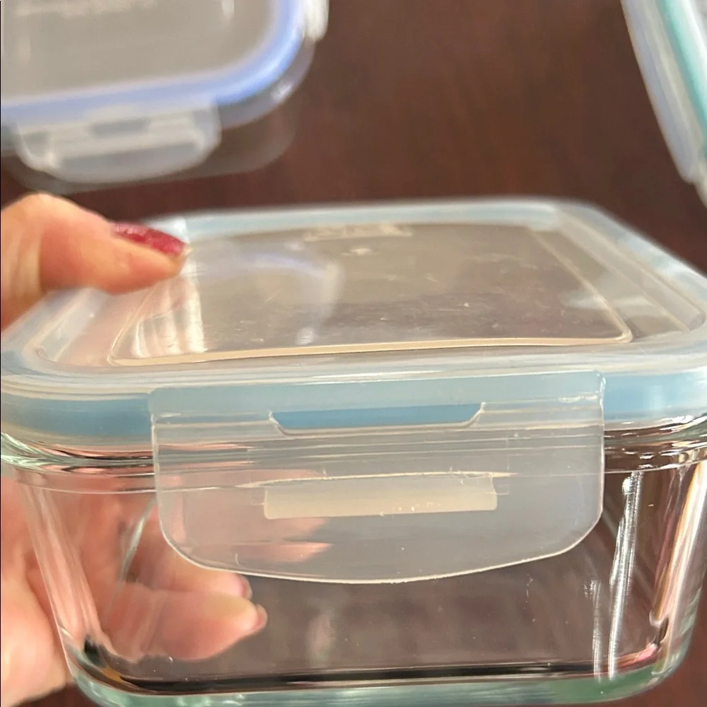 3 Clear Glass Food Storage Containers Plastic Tops; Microwave & Dishwasher Safe